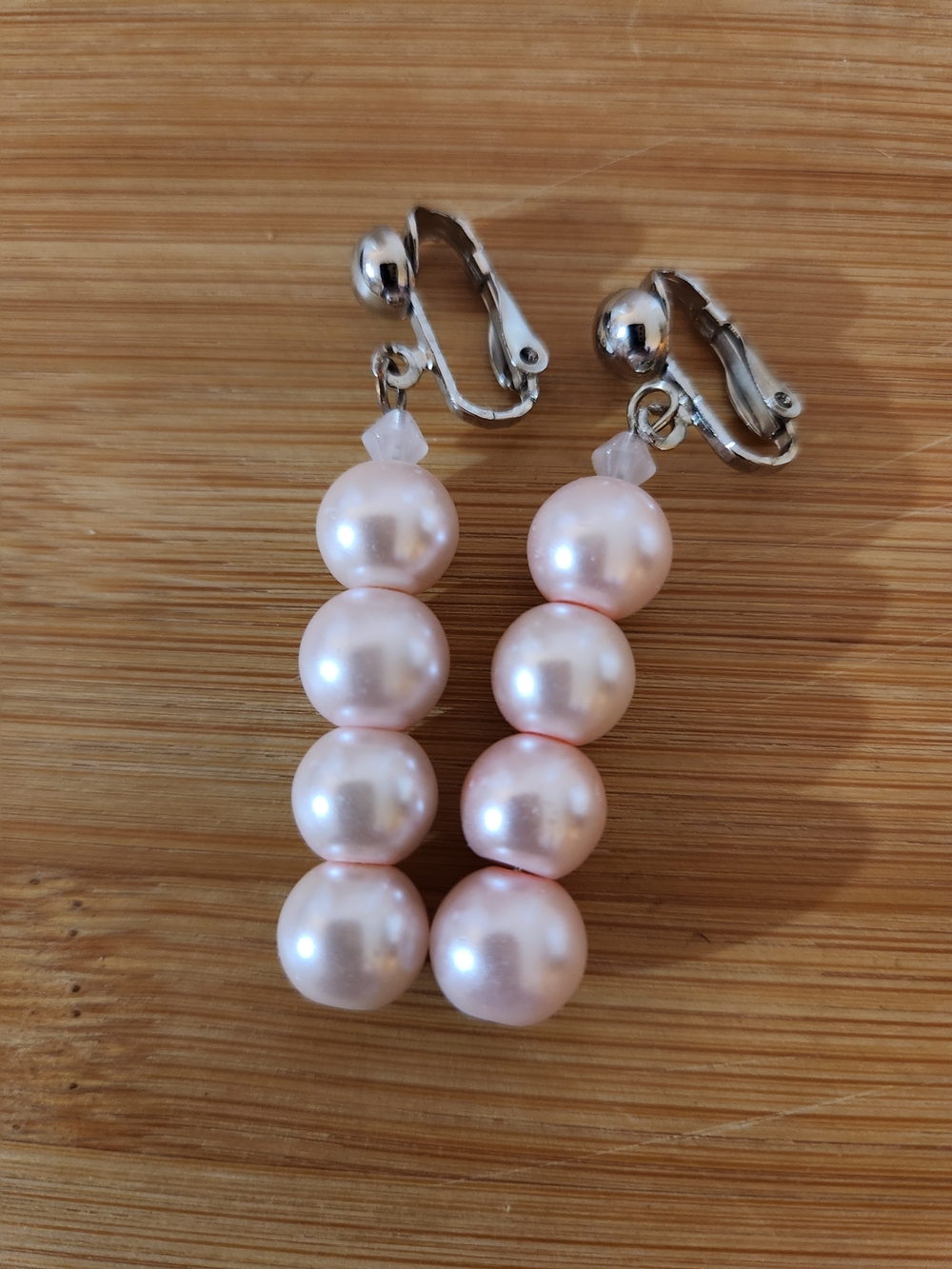 Hand Crafted Pink Pearl Drop Clip-On Earrings